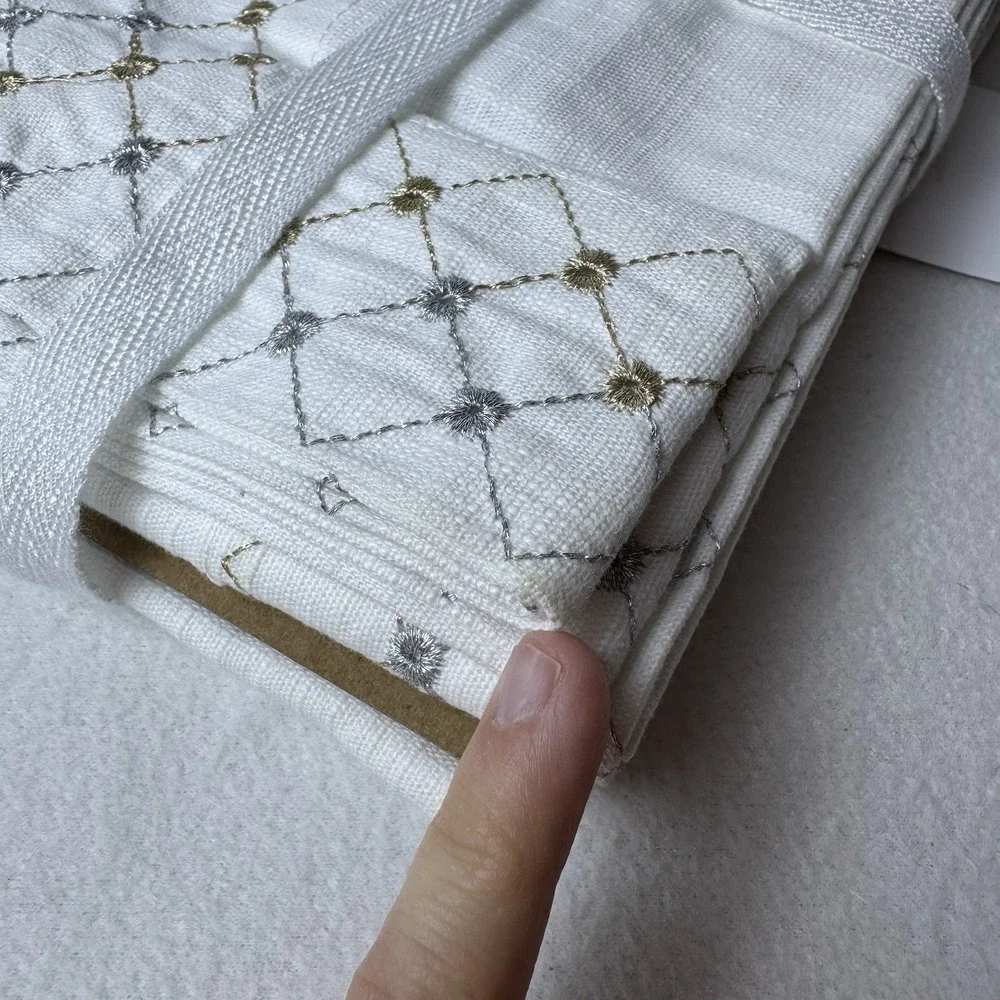 Williams Sonoma Metallic Trellis Dinner Napkins Set Of 4 Gold Silver White READ